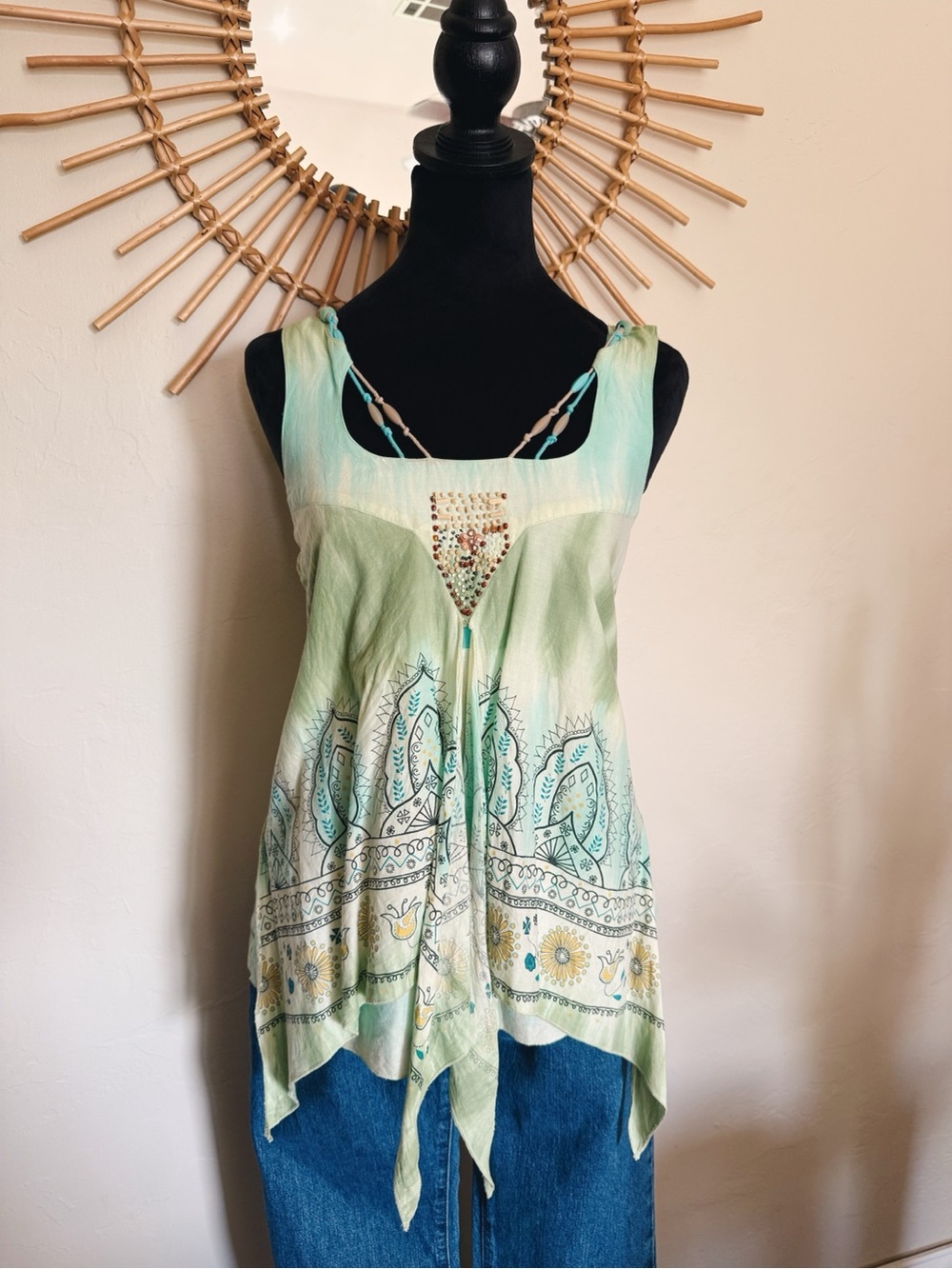Light Green Boho Handkerchief Hem Tank Top